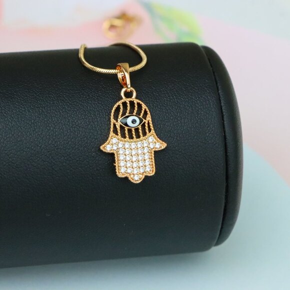 "Hamsa Hand Rose Gold Pendant with Evil Eye, XPPT1578 - Picture 5 of 13